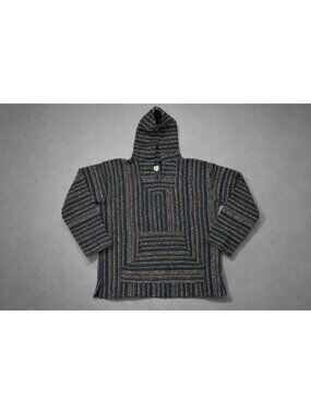 Frank’s Baja Hoodie Large Rainbow Striped, Grunge Skater Hippie drug rug blanket